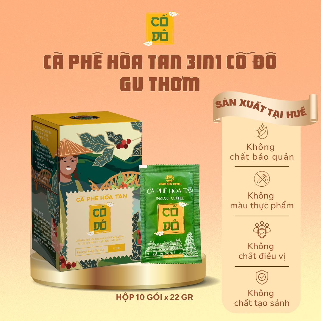Hộp Cà Phê Hoà Tan Cố Đô 3in1 - Gu Thơm (10 gói x 22g)